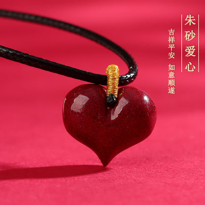 Natural Purple Gold Cinnabar Heart Pendant Necklace - Zodiac Year Blessing & Protection Amulet