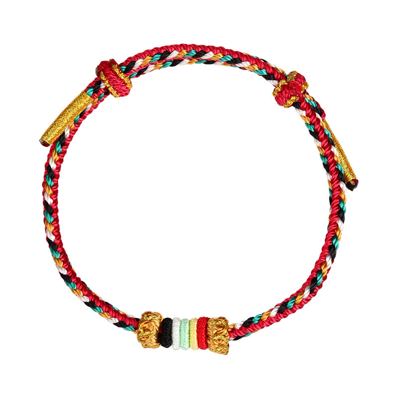 Five Elements Harmony Bracelet | Colorful Handwoven Beads with Red String for Balance & Luck