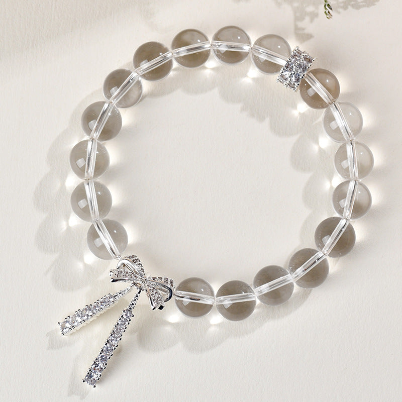 Natural White Crystal Bow Bracelet Set | Purifying Energy & Elegant Fashion Jewelry for Women
