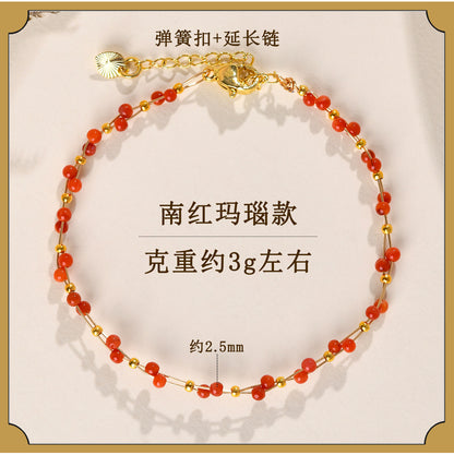 Natural Crystal Lapis Lazuli Tourmaline Red Agate Silk Wrapped Bracelet for Petite Women