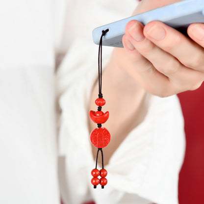 Natural Imperial Red Sand Five Directions God of Wealth Yuanbao Phone Pendant - Wealth Attraction Talisman