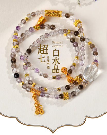 Natural Super Seven Crystal Three-Circle Bracelet - Spiritual Harmony & Wealth Attraction