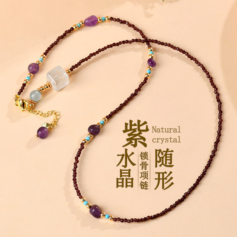 Natural Amethyst Freeform Crystal Sugar Cube Collarbone Necklace for Women - Spiritual Energy & Elegance