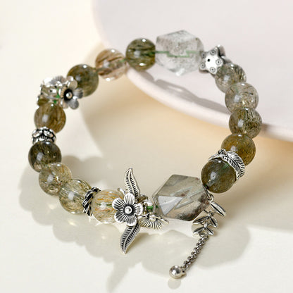 Natural Green Tourmaline Hair Crystal Bracelet | Wealth Protection & Spiritual Energy Amulet