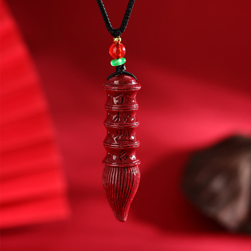 Natural Cinnabar Purple Gold Wenchang Pen Pendant for Exam Success and Academic Luck