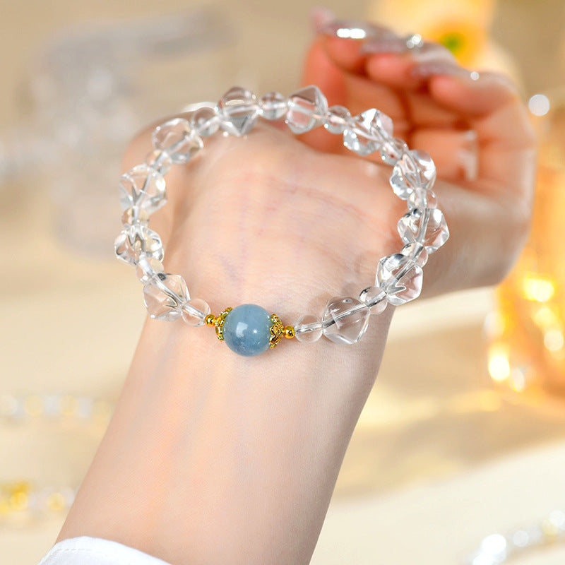 Natural White Crystal Aquamarine Irregular Bracelet | Spiritual Purification & Elegant Fashion