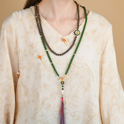 Agarwood Jade Multi-Use Crossbody Chain | Zen Buddhist Bead Necklace for Peace and Prosperity