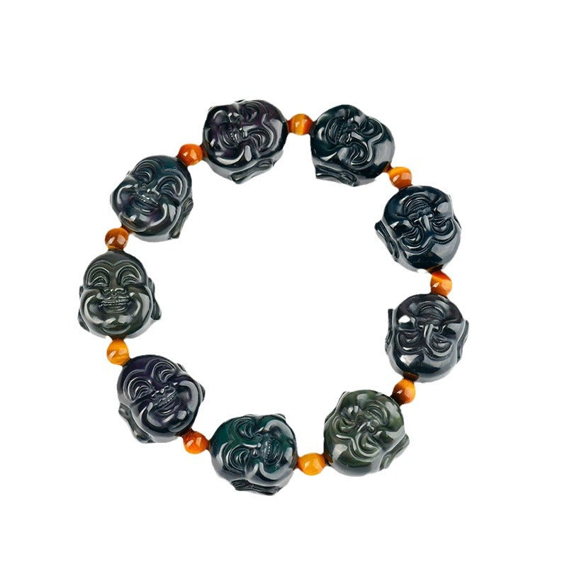 Rainbow Eye Obsidian Buddha Head Bracelet - Spiritual Harmony & Protection for Couples