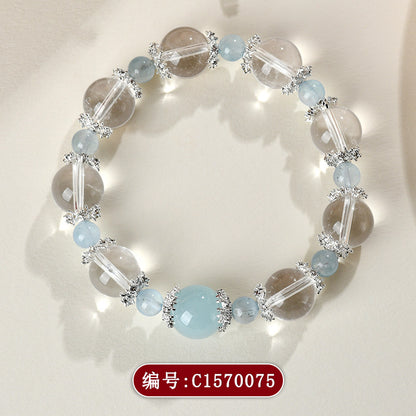 Natural White Crystal Aquamarine Bracelet - Elegant Women's Spiritual Jewelry for Peace and Prosperity