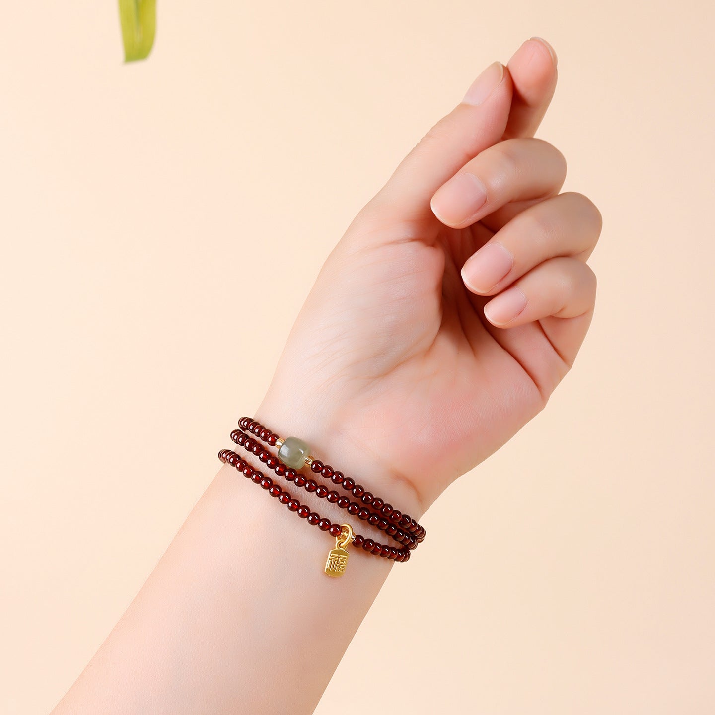 Natural Crystal Garnet Rose Quartz Hetian Jade Three-Circle Bracelet | Wealth Love Protection Talisman