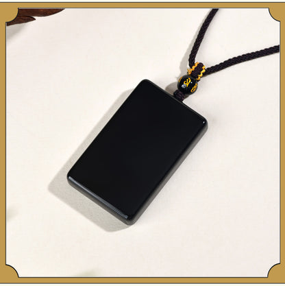 Natural Obsidian Square Pendant for Peace and Tranquility | Spiritual Protection Necklace