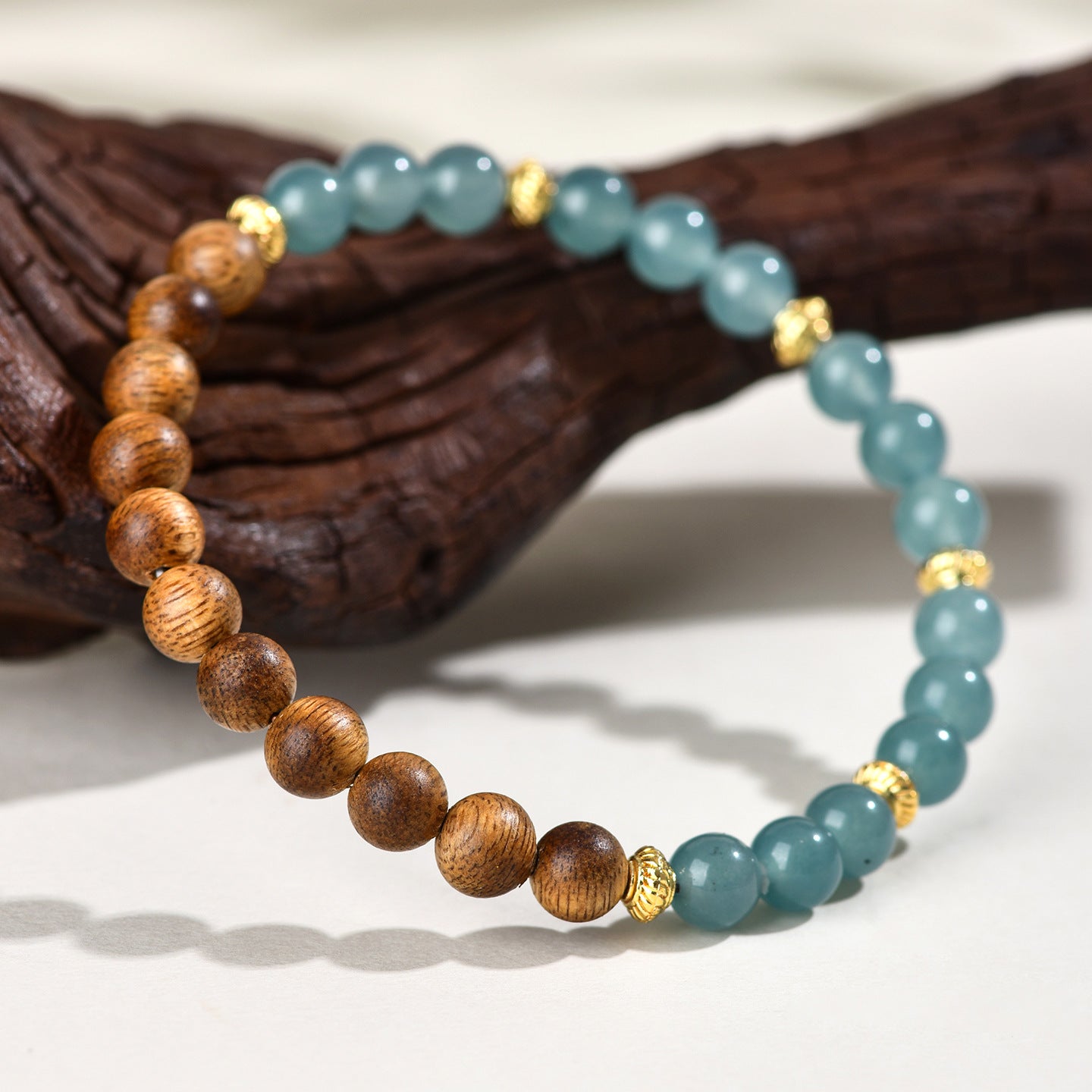 Blue Water Jade Chalcedony Agarwood Buddhist Bracelet | Zen Meditation Beads for Women's Spiritual Protection