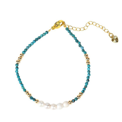 Adjustable Turquoise Pearl Bracelet for Women - Spiritual Elegance and Protection