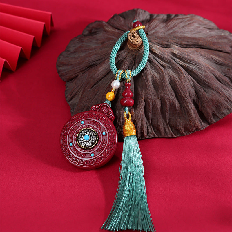 Natural Cinnabar Purple Gold Sand Mountain Ghost Flower Keychain Pendant - Taoist Protection Amulet