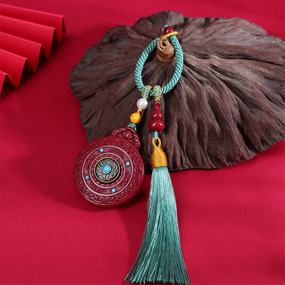 Natural Cinnabar Purple Gold Sand Mountain Ghost Flower Keychain Pendant - Taoist Protection Amulet