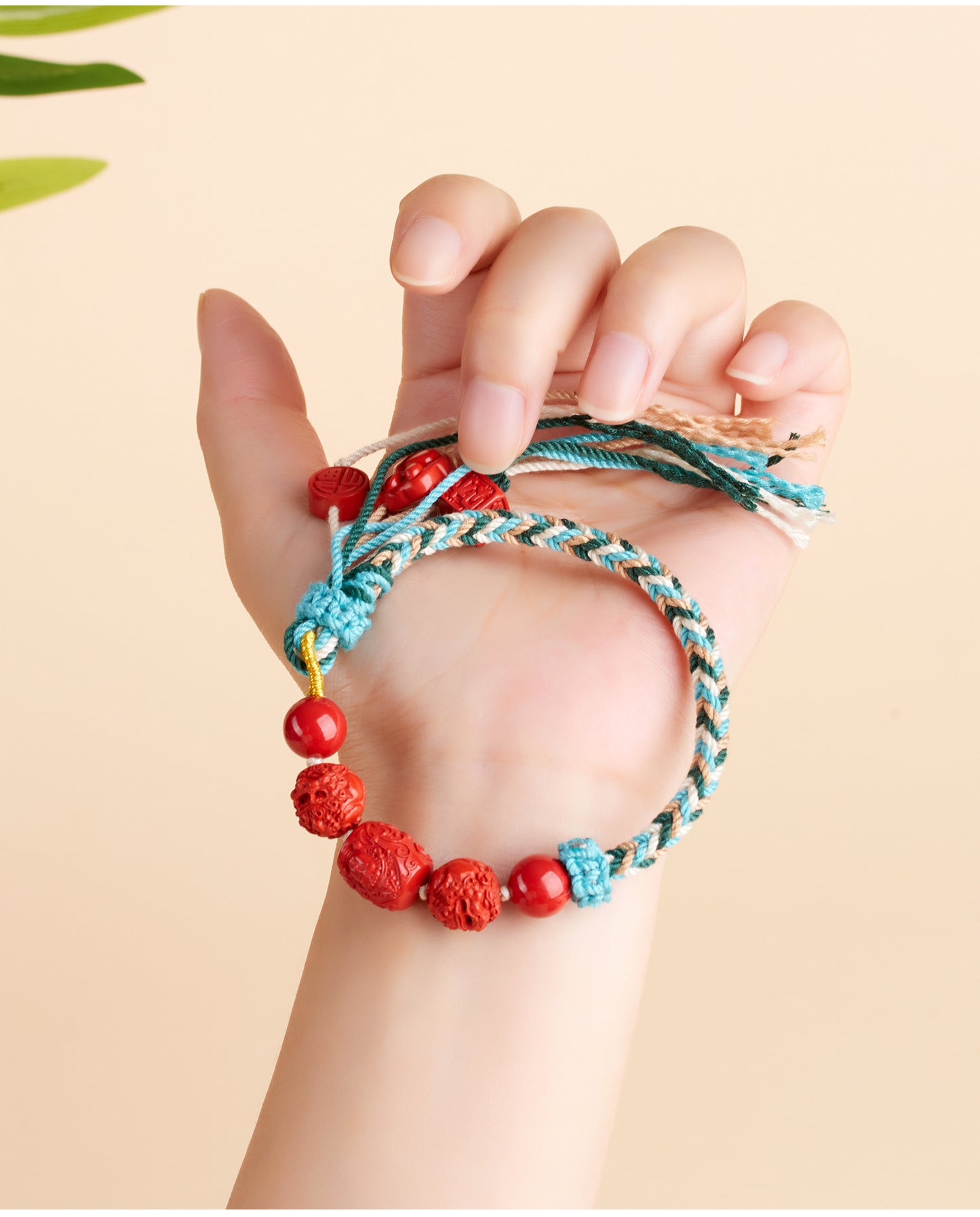 Natural Imperial Red Cinnabar Guanyin Barrel Beads Tibetan Style Bracelet with Pixiu Cat Paw Charm