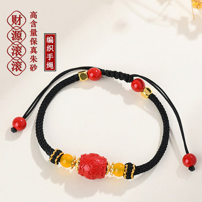 Imperial Red Sand Wealth-Bringing Handwoven Bracelet | Chinese Style Lucky Charm for Prosperity