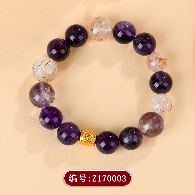 Natural Amethyst Super Seven Bracelet with Black Gold | Elegant Spiritual Jewelry for Women