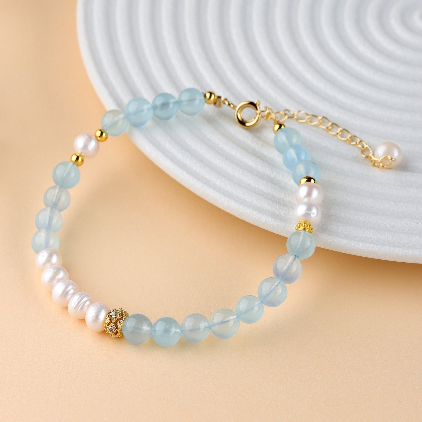 Natural Crystal Aquamarine Pearl Bracelet | Spiritual Harmony & Wealth Attraction