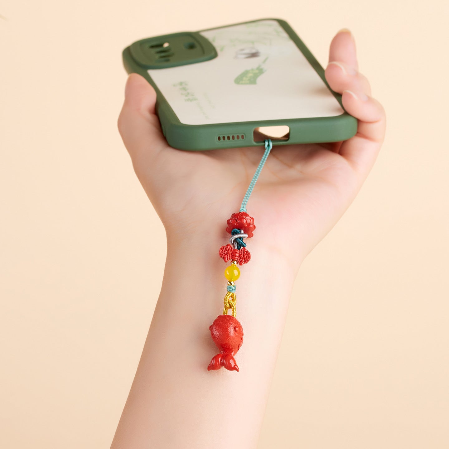 Imperial Red Cinnabar Whale Phone Chain Pendant with Lotus Keychain - Spiritual Guardian & Wealth Attractor