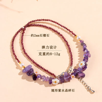 Natural Garnet Amethyst Crushed Stone Multi-Circle Adjustable Bracelet Necklace | Spiritual Protection & Wealth Attraction