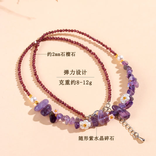 Natural Garnet Amethyst Crushed Stone Multi-Circle Adjustable Bracelet Necklace | Spiritual Protection & Wealth Attraction