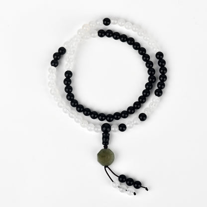 Tai Chi Bagua Flowing Bead Bracelet with White Agate and Black Obsidian | Spiritual Protection Balance