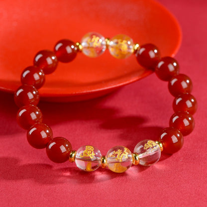 Red Agate Obsidian White Crystal Zodiac Bracelet | Three-in-One Six-in-One Lucky Bead Unisex Spiritual Jewelry