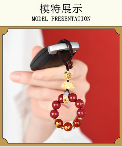 Natural Purple Gold Cinnabar Zodiac Three-in-One Keychain Pendant for Luck and Protection