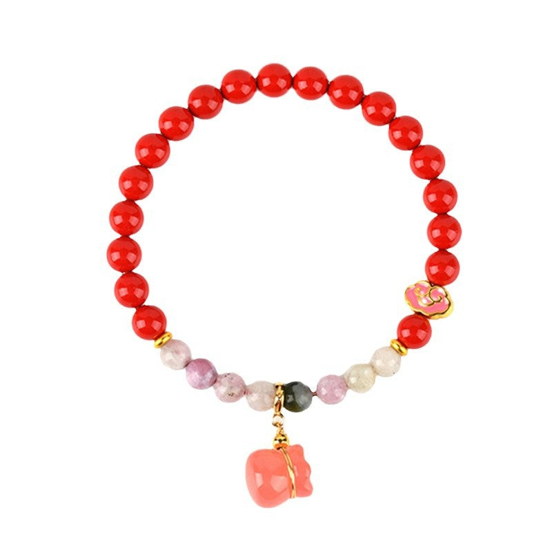 Natural Red Cinnabar and Salt Source Agate Lucky Bag Bracelet for Wealth and Protection