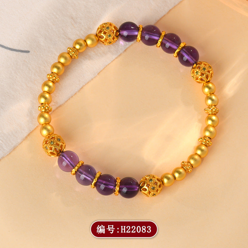 Golden Sand Gold Fortune Amethyst Bracelet | New Chinese Style Retro Women's Spiritual Jewelry