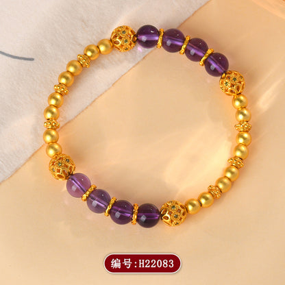 Golden Sand Gold Fortune Amethyst Bracelet | New Chinese Style Retro Women's Spiritual Jewelry