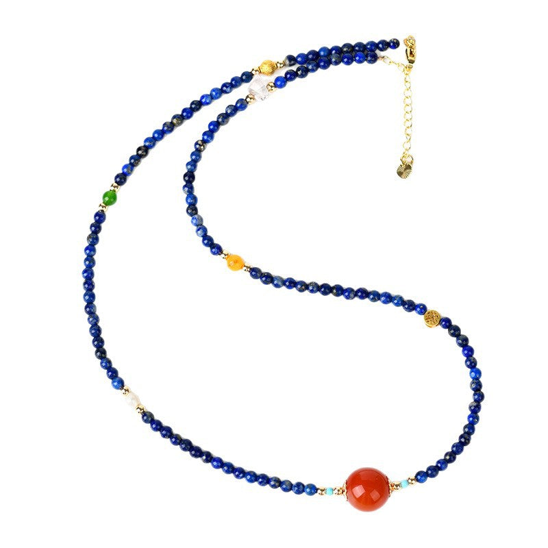 Natural Lapis Lazuli and Southern Red Agate Collarbone Necklace | Wisdom and Protection Talisman