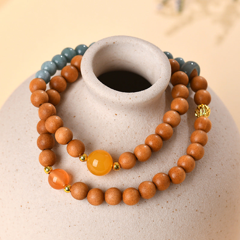 Ancient Sandalwood Blue Jade Double Circle Bracelet | Feng Shui Protection & Wealth Attraction