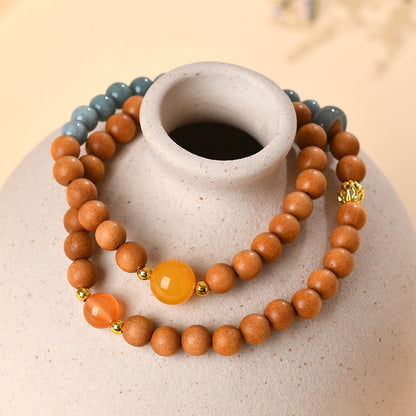 Ancient Sandalwood Blue Jade Double Circle Bracelet | Feng Shui Protection & Wealth Attraction