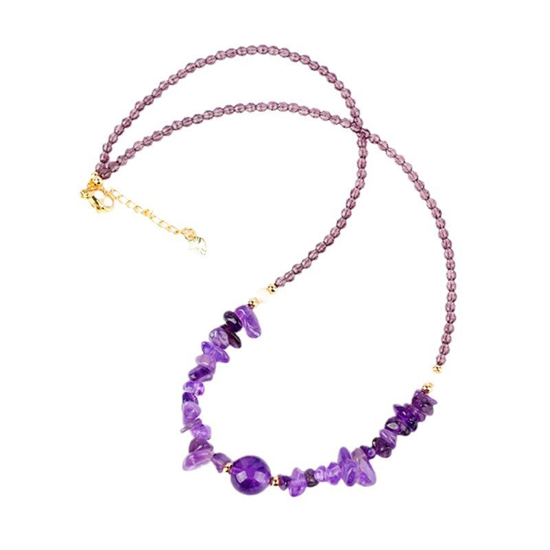 Natural Amethyst Rose Quartz Aquamarine Crushed Stone Collarbone Necklace - Romantic Women's Spiritual Jewelry