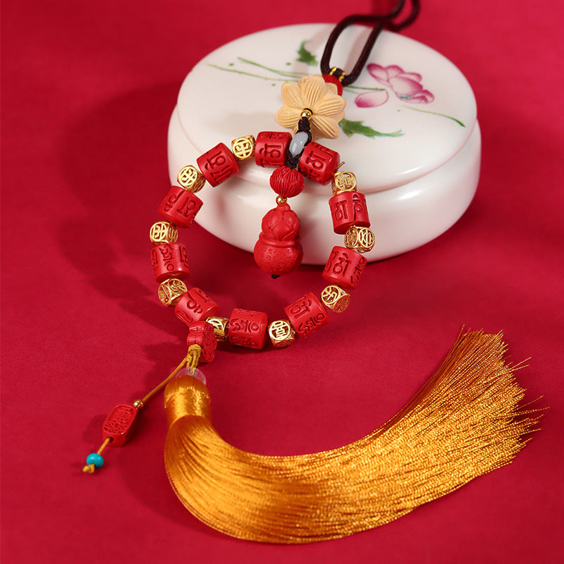 Natural Imperial Red Lotus Gourd Car Pendant - Feng Shui Protection and Prosperity Charm
