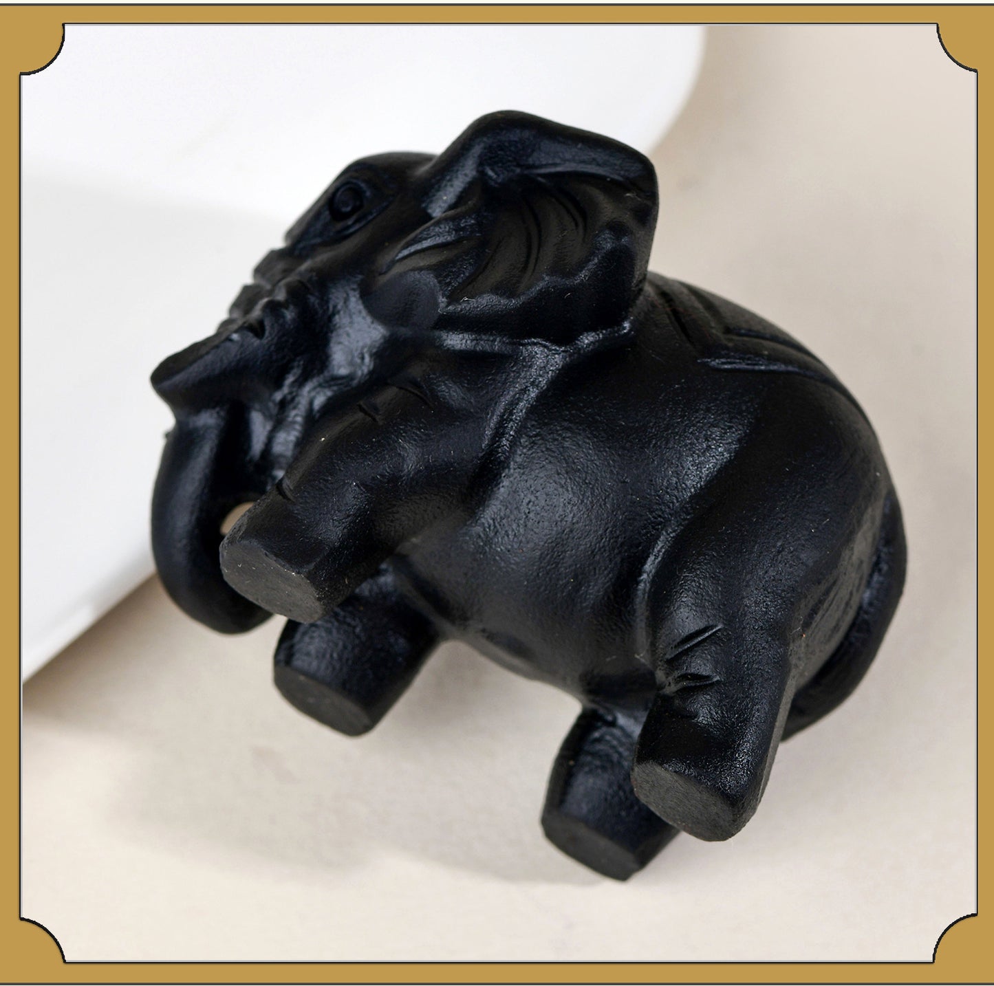 Natural Obsidian Carved Elephant Ornament - Office & Home Lucky Charm Display