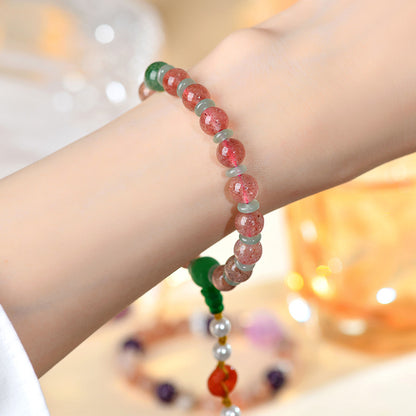 Strawberry Crystal Dongling Jade Bracelet - Natural Energy Stone for Love and Wealth