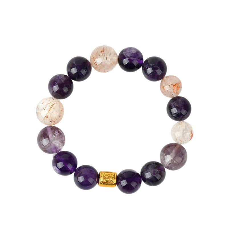 Natural Amethyst Super Seven Bracelet with Black Gold | Elegant Spiritual Jewelry for Women