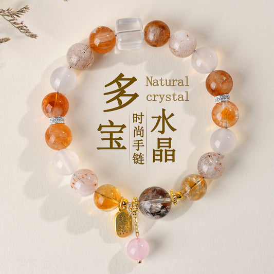 Natural Crystal Multi-Gem Bracelet with Yellow Tower Crystal and White Agate for Women