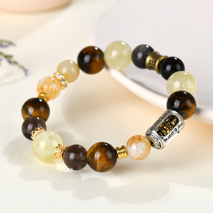 Natural Tiger Eye Gold Crystal Bracelet with Yellow Tower Beads - Protection & Wealth Talisman