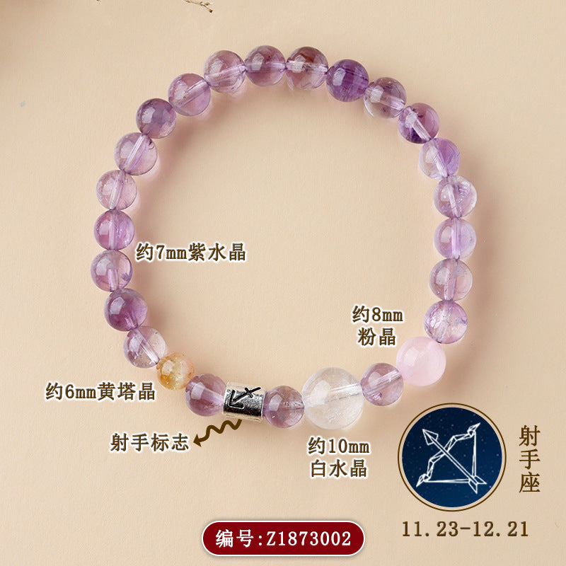Natural Crystal Zodiac Bracelet | Multi-Gemstone Protection & Luck Charm for Women