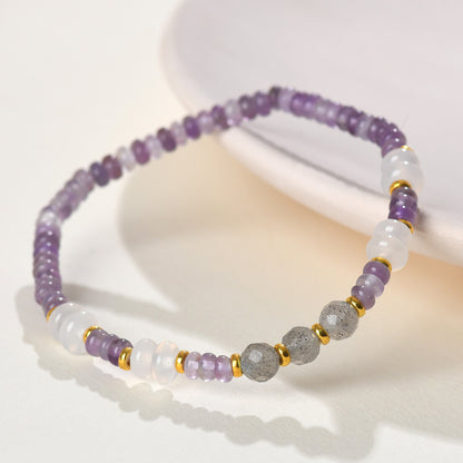 Natural Amethyst Beaded Bracelet with S925 Silver - Spiritual Protection & Elegance for Women