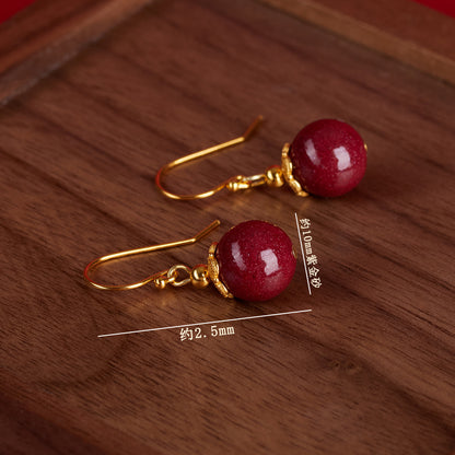 Natural Purple Gold Cinnabar Earrings with S925 Silver Hooks - Elegant National Trend Women's Jewelry