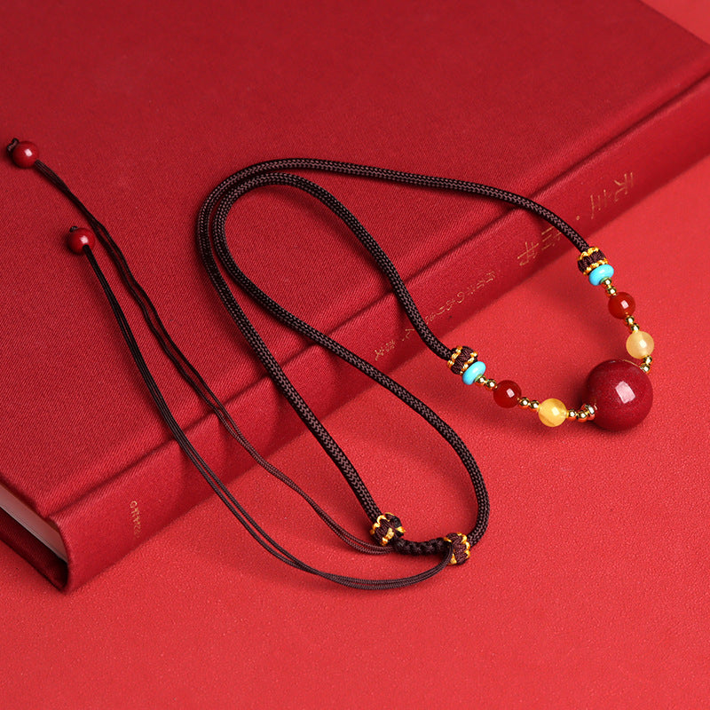Natural Cinnabar Purple Gold Sand Fortune Bead Necklace - Wealth & Protection Amulet