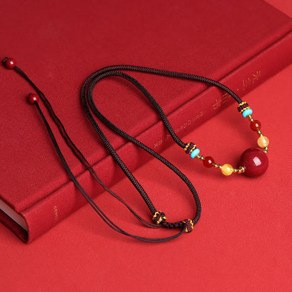Natural Cinnabar Purple Gold Sand Fortune Bead Necklace - Wealth & Protection Amulet