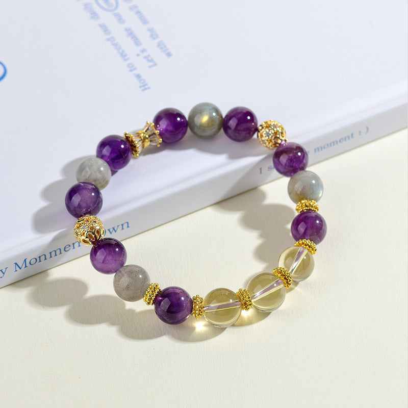 Natural Ametrine Gray Moonstone Virgo Zodiac Bracelet | Spiritual Harmony & Romantic Energy