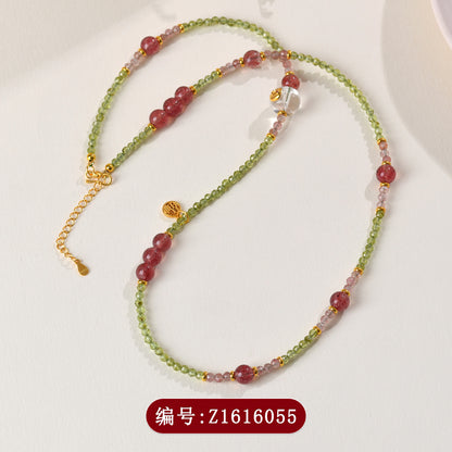 Natural Peridot Strawberry Crystal Multi-Circle Bracelet & Necklace | S925 Silver Dual-Use Women's Spiritual Jewelry