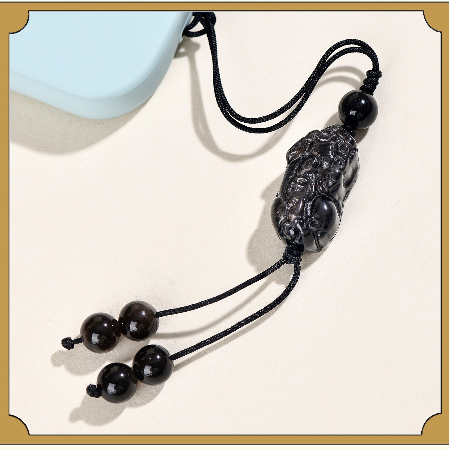 Natural Silver Obsidian Pixiu Phone Chain - Handmade Wealth Attraction Pendant